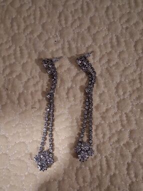 Silvertone  Crystal Linear Drop Earrings